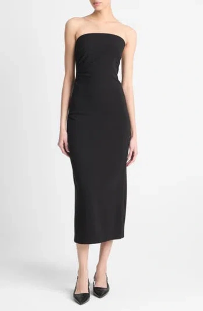 VINCE VINCE RUCHED STRAPLESS MIDI DRESS