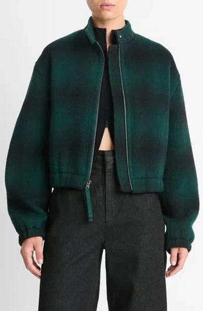 VINCE VINCE SHADOW PLAID WOOL BLEND BOMBER JACKET