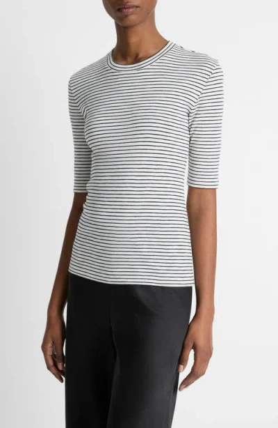 VINCE VINCE STRIPE ELBOW SLEEVE COTTON BLEND KNIT TOP