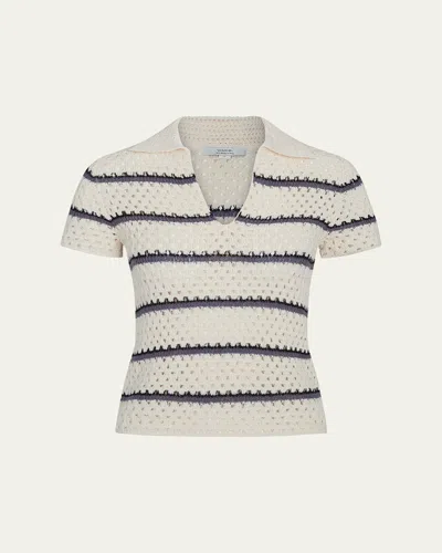 VINCE STRIPE SHORT-SLEEVE MACRAME TOP