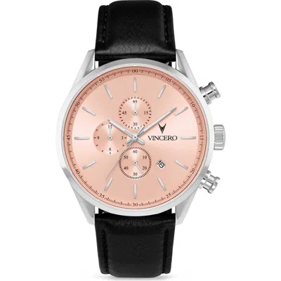 VINCERO VINCERO THE CHRONO S2 SALMON LEATHER STRAP WATCH, 43MM