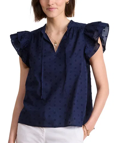 VINEYARD VINES DOUBLE RUFFLE FLUTTER SLEEVE TOP