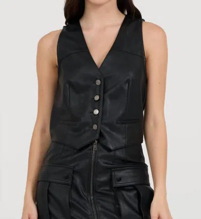 VINTAGE HAVANA LEATHER BUTTON FRONT VEST IN BLACK