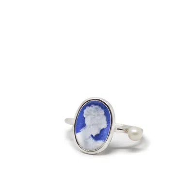 VINTOUCH ITALY WOMEN'S BLUE MINI CAMEO AND PEARL RING