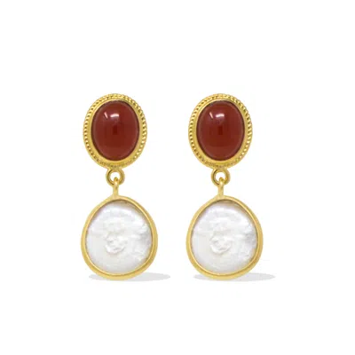 VINTOUCH ITALY WOMEN'S RED / GOLD ROMA CARNELIAN AND PEARL EARRINGS
