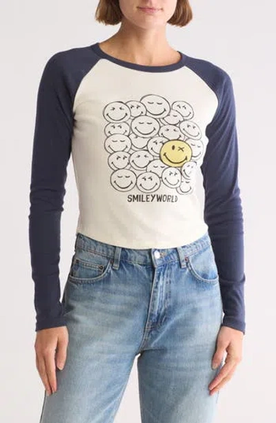 VINYL ICONS VINYL ICONS SMILEY LONG RAGLAN SLEEVE CROP T-SHIRT