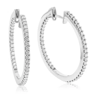 VIR JEWELS 1 CTTW LAB GROWN DIAMOND HOOPS EARRINGS IN STERLING SILVER WITH HIDDEN POST FOR WOMEN