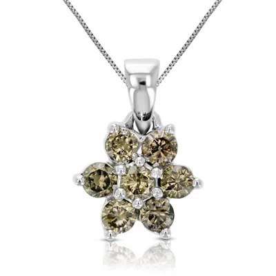 VIR JEWELS 1/2 CTTW CHAMPAGNE DIAMOND CLUSTER COMPOSITE PENDANT NECKLACE 10K WHITE GOLD