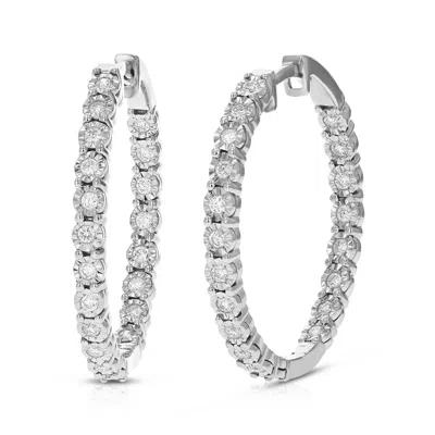 VIR JEWELS 1/2 CTTW LAB GROWN DIAMOND HOOPS EARRINGS IN STERLING SILVER WITH HIDDEN POST FOR WOMEN