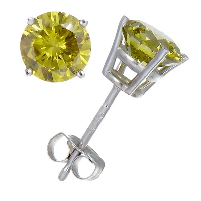 VIR JEWELS 1.50 CTTW YELLOW DIAMOND STUD EARRINGS 14K WHITE GOLD ROUND WITH PUSH BACKS