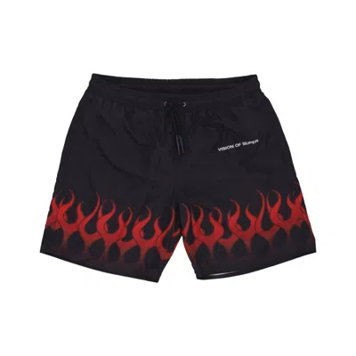 VISION OF SUPER FLAMES SWIMWEAR MEN'S SWIM SHORTS BLACK/RED