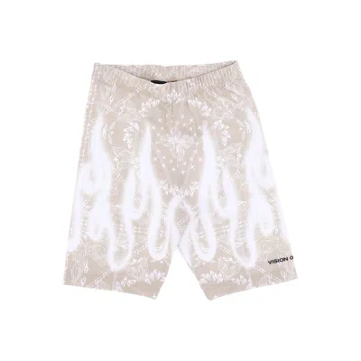 VISION OF SUPER WOMEN'S CYCLING SHORTS BANDANA PRINT LEGGINGS BEIGE