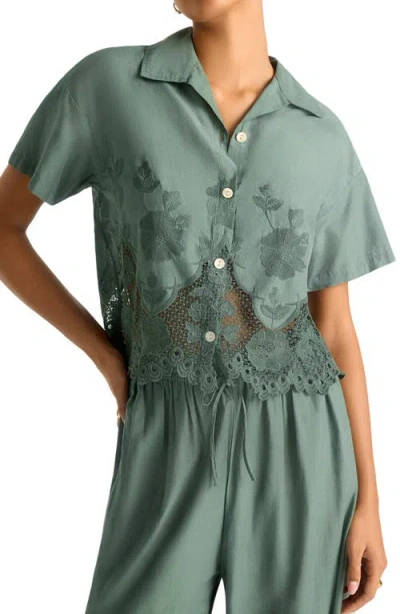 VITAMIN A VITAMIN A® FLORAL BRODERIE CROP COVER-UP SHIRT