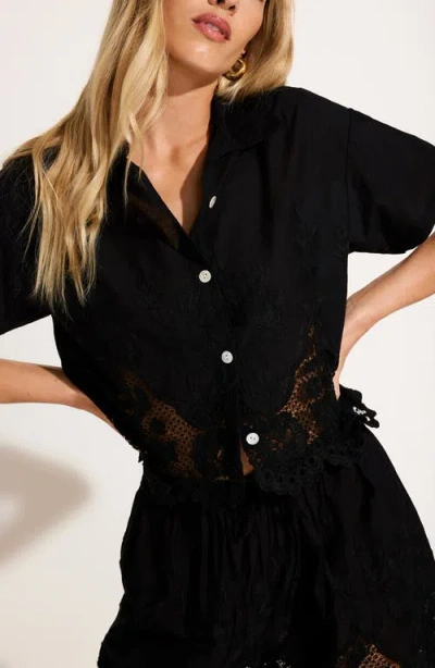 VITAMIN A VITAMIN A® FLORAL BRODERIE CROP COVER-UP SHIRT