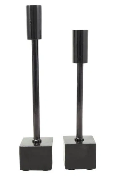 VIVIAN LUNE HOME VIVIAN LUNE HOME SET OF 2 MODERN BLACK METAL CANDLEHOLDERS