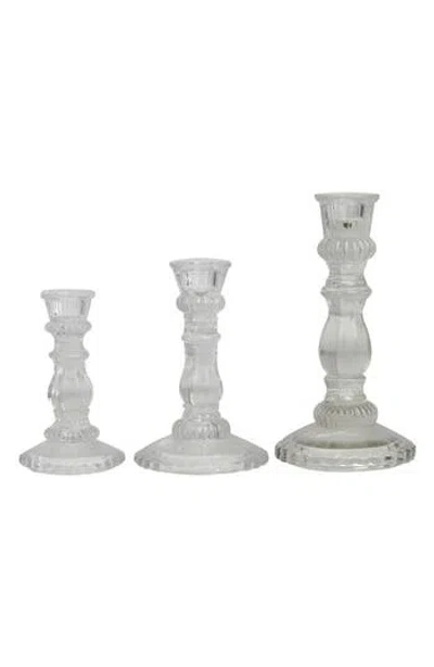 VIVIAN LUNE HOME VIVIAN LUNE HOME SET OF 3 MODERN CLEAR GLASS CANDLEHOLDERS