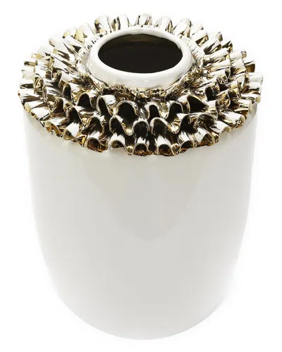 VIVIENCE VIVIENCE 10IN WHITE CERAMIC VASE GOLD DESIGN