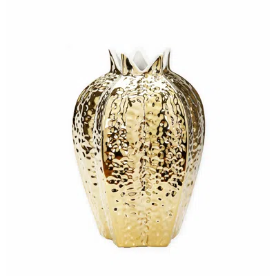 VIVIENCE GOLD VASE WITH WHITE RIM 12"H