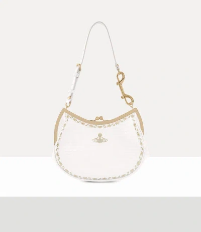 VIVIENNE WESTWOOD CHARM FRAME PURSE MINI CROC-EMBOS FOIL WHITE
