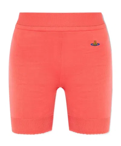 VIVIENNE WESTWOOD VIVIENNE WESTWOOD LOGO EMBROIDERED RIBBED-KNIT STRETCH SHORTS