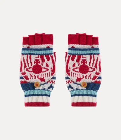 VIVIENNE WESTWOOD FINGERLESS GLOVES FAIR ISLE RED S UNISEX