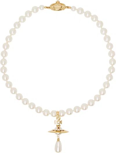 VIVIENNE WESTWOOD GOLD & WHITE ONE ROW FAUX-PEARL DROP CHOKER