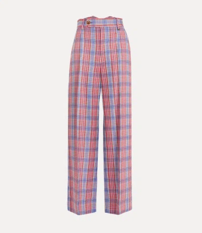 VIVIENNE WESTWOOD LAUREN TROUSERS VISCOSE TARTAN RED / BLUE 44 WOMEN