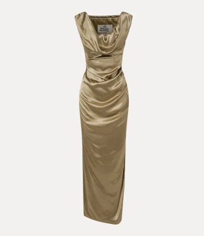 VIVIENNE WESTWOOD LONG GINNIE PENCIL DRESS VISCOSE GOLD 42 WOMEN