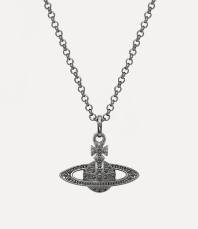 VIVIENNE WESTWOOD MINI BAS RELIEF PENDANT NECKLACE GUNMETAL TOPAZ CRYSTALS WOMEN