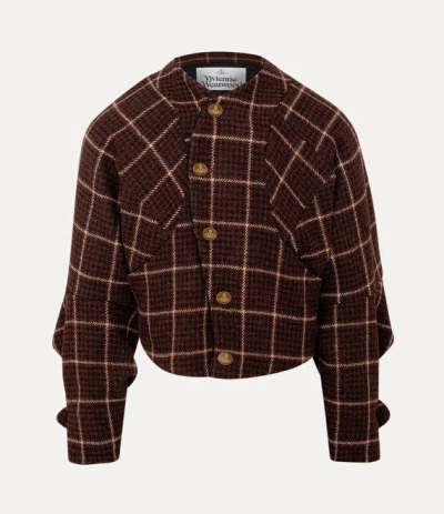 VIVIENNE WESTWOOD POURPOINT JACKET HARRIS TWEED CHECK BROWN L UNISEX