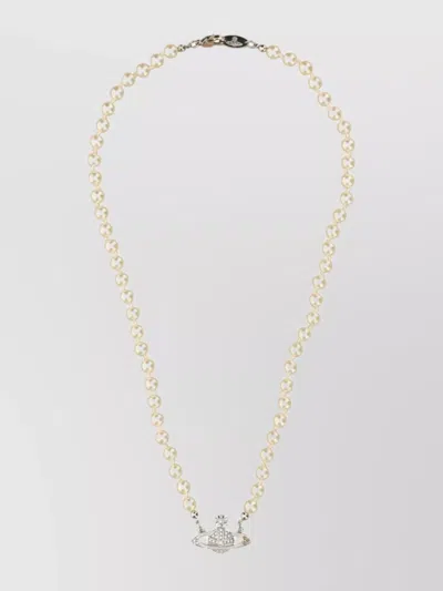 VIVIENNE WESTWOOD SILVER-PLATED ORB PENDANT PEARL NECKLACE