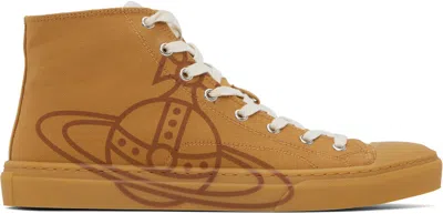 VIVIENNE WESTWOOD TAN HIGH TOP CANVAS PLIMSOLL SNEAKERS