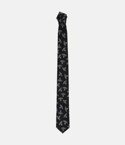 VIVIENNE WESTWOOD TIE 7CM BLACK TONAL ANGLO ORB MEN
