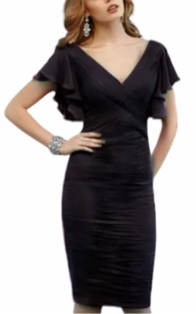 VM COLLECTION SHORT SLEEVE RUCHED COCKTAIL DRESS IN BLACK