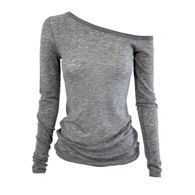 VÆNN WOMEN'S GREY REMSEN ONE SHOULDER SHEER KNIT CLOUD MELANGE