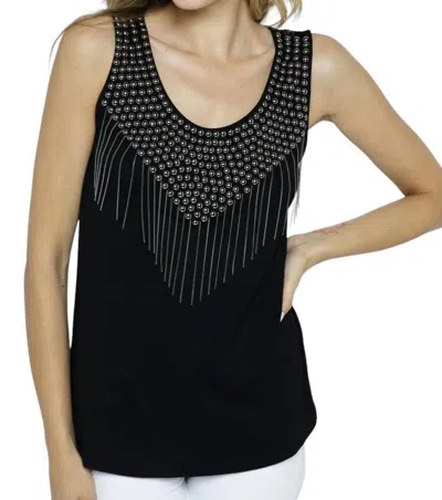 VOCAL APPAREL STUDDED TANK TOP WITH FRINGES IN BLACK