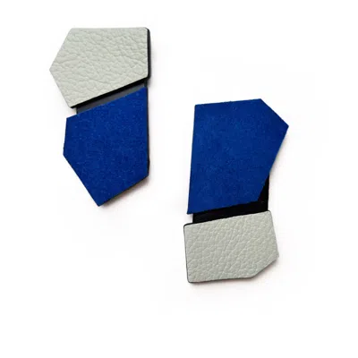 WAIWAI WOMEN'S BLACK / BLUE / WHITE ANGL LEATHER EARRINGS BLUE