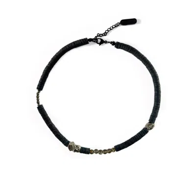 WAIWAI WOMEN'S BLACK LEATHER NECKLACE WITH PYRITE AND LABRADORITE CRYSTALS