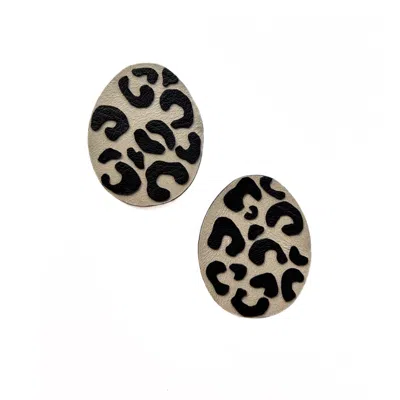 WAIWAI WOMEN'S NEUTRALS LEOPARD PATTERN LEATHER EARRINGS