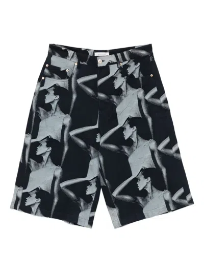 WALES BONNER GRAPHIC-PRINT DENIM SHORTS