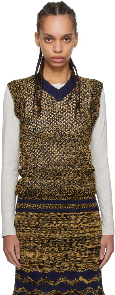 WALES BONNER NAVY & YELLOW SHADE KNIT VEST
