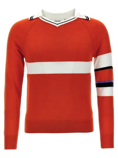 WALES BONNER MEN RED V-NECK COLLAR SWEATER, S LUXURY SWEATERS & KNITWEAR FOR MEN DARVEYS
