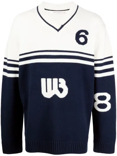 WALES BONNER TWO-TONE INTARSIA-KNIT JUMPER