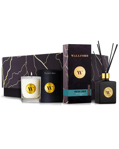 WALLFORD HOME FRAGRANCE WALLFORD 2PC CANDLE WITH PUMPKIN SPICE & FRESH LINEN REED DIFFUSER SET