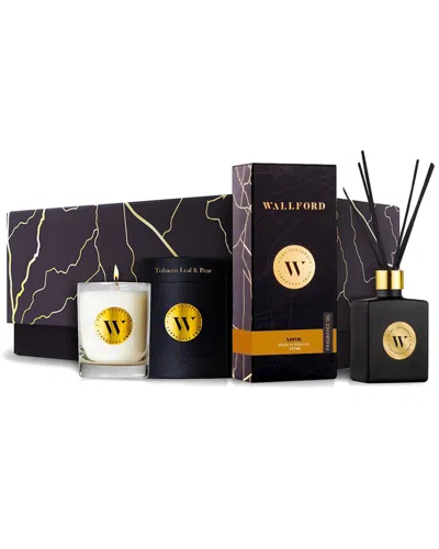 WALLFORD HOME FRAGRANCE WALLFORD 2PC CANDLE WITH TOBACCO LEAF & PEAR & SANTAL 33 REED DIFFUSER SET