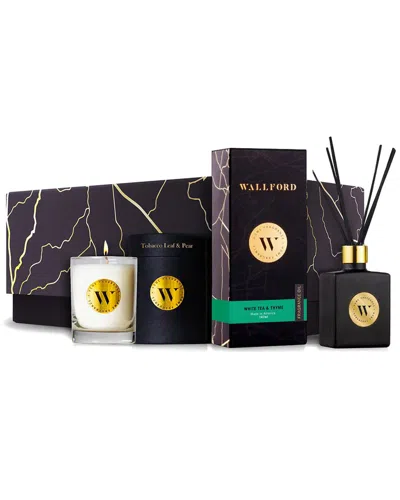 WALLFORD HOME FRAGRANCE WALLFORD 2PC CANDLE WITH TOBACCO LEAF & PEAR & WHITE TEA & THYME REED DIFFUSER SET