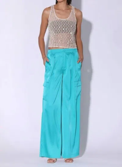 WALTER BAKER DENVER SATIN WIDE LEG HIGH RISE PANTS IN BLUE