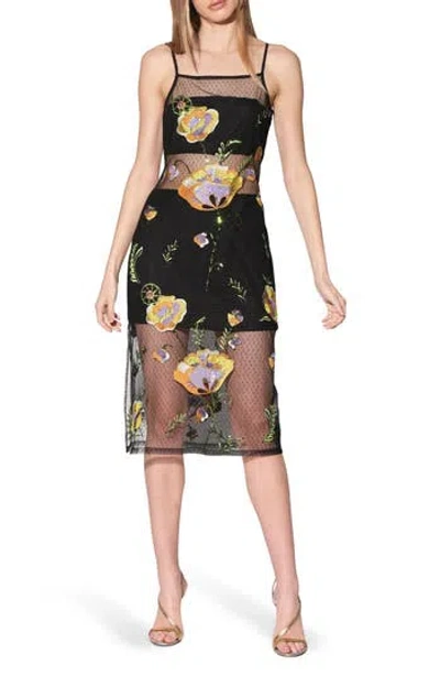WALTER BAKER WALTER BAKER PETRA SEQUIN EMBROIDERED FLOWER MESH COCKTAIL DRESS
