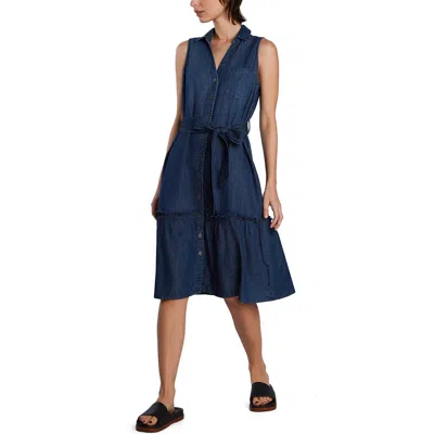 WASH LAB DENIM WASH LAB DENIM ALLIE SLEEVELESS TIERED DENIM SHIRTDRESS