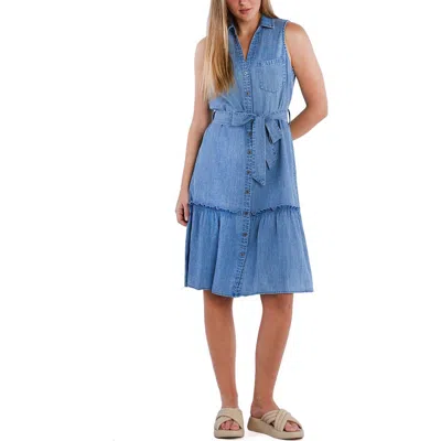 WASH LAB DENIM WASH LAB DENIM ALLIE SLEEVELESS TIERED DENIM SHIRTDRESS